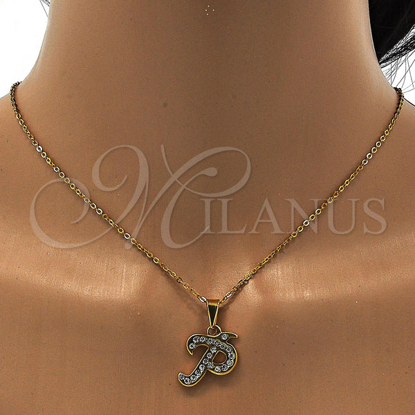 Stainless Steel Necklace — Pendant Necklace Initials and Rolo Design with White — alternate product view — SKU 108114 | Acero Inoxidable collar — Pendant Necklace Initials and Rolo diseño with blanco — SKU 108114