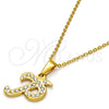 Stainless Steel Pendant Necklace, Initials and Rolo Design, with White Crystal, Polished, Golden Finish, 04.238.0025.1.18 (01 MM Thickness, 18 Inches Length)