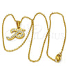 Stainless Steel Pendant Necklace, Initials and Rolo Design, with White Crystal, Polished, Golden Finish, 04.238.0025.1.18 (01 MM Thickness, 18 Inches Length)