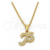 Stainless Steel Pendant Necklace, Initials and Rolo Design, with White Crystal, Polished, Golden Finish, 04.238.0025.1.18 (01 MM Thickness, 18 Inches Length)