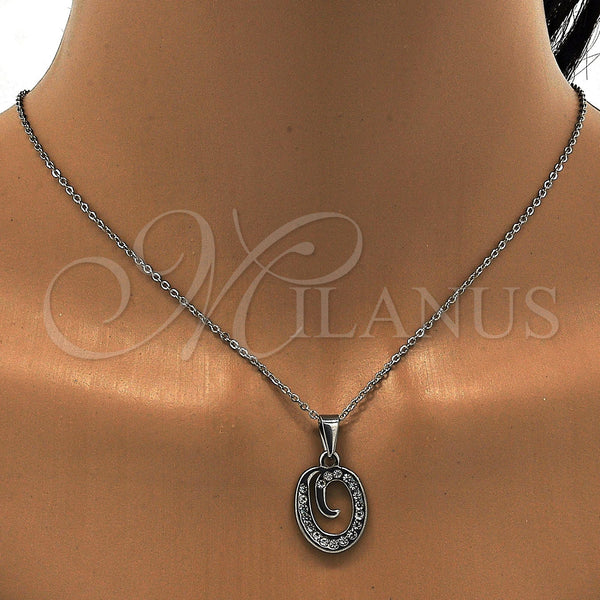 Stainless Steel Necklace — Pendant Necklace Initials and Rolo Design with White — alternate product view — SKU 108116 | Acero Inoxidable collar — Pendant Necklace Initials and Rolo diseño with blanco — SKU 108116