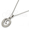 Stainless Steel Pendant Necklace, Initials and Rolo Design, with White Crystal, Polished, Steel Finish, 04.238.0024.18 (01 MM Thickness, 18 Inches Length)