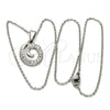 Stainless Steel Pendant Necklace, Initials and Rolo Design, with White Crystal, Polished, Steel Finish, 04.238.0024.18 (01 MM Thickness, 18 Inches Length)