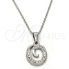 Stainless Steel Pendant Necklace, Initials and Rolo Design, with White Crystal, Polished, Steel Finish, 04.238.0024.18 (01 MM Thickness, 18 Inches Length)