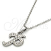 Stainless Steel Pendant Necklace, Initials and Rolo Design, with White Crystal, Polished, Steel Finish, 04.238.0025.18 (01 MM Thickness, 18 Inches Length)