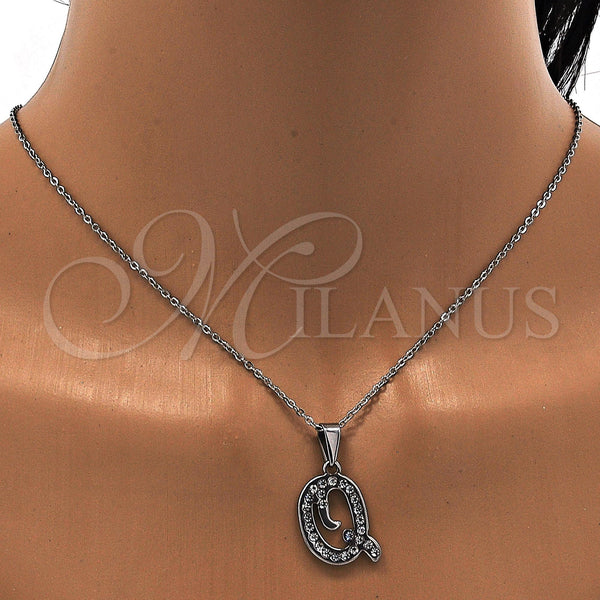 Stainless Steel Necklace — Pendant Necklace Initials and Rolo Design with White — alternate product view — SKU 108118 | Acero Inoxidable collar — Pendant Necklace Initials and Rolo diseño with blanco — SKU 108118