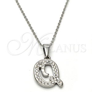 Stainless Steel Necklace — Pendant Necklace Initials and Rolo Design with White — main product view — SKU 108118 | Acero Inoxidable collar — Pendant Necklace Initials and Rolo diseño with blanco — SKU 108118