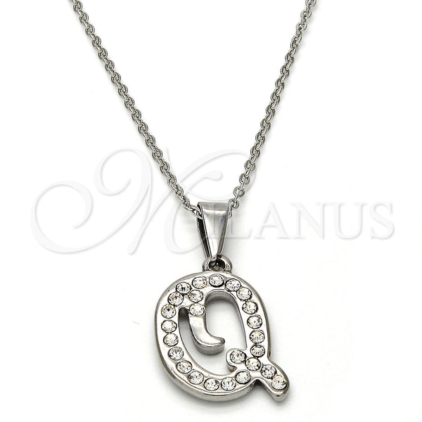 Stainless Steel Necklace — Pendant Necklace Initials and Rolo Design with White — main product view — SKU 108118 | Acero Inoxidable collar — Pendant Necklace Initials and Rolo diseño with blanco — SKU 108118