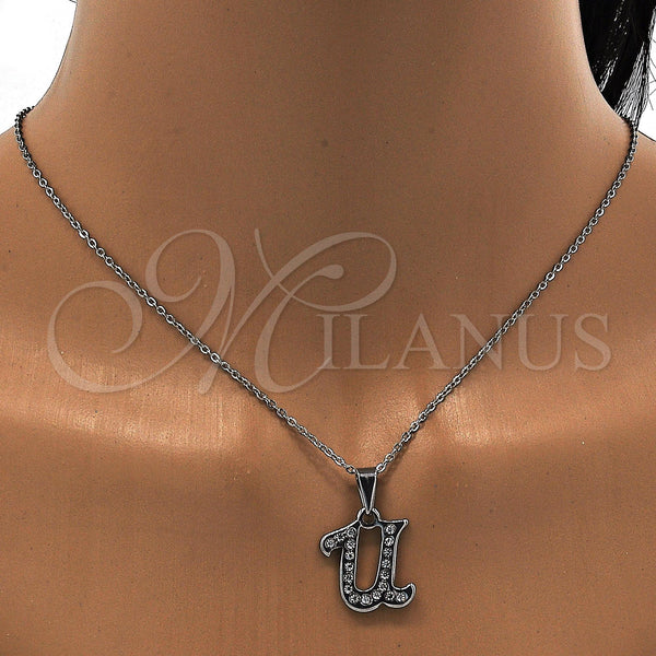 Stainless Steel Necklace — Pendant Necklace Initials and Rolo Design with White — alternate product view — SKU 108119 | Acero Inoxidable collar — Pendant Necklace Initials and Rolo diseño with blanco — SKU 108119
