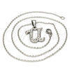 Stainless Steel Pendant Necklace, Initials and Rolo Design, with White Crystal, Polished, Steel Finish, 04.238.0027.18 (01 MM Thickness, 18 Inches Length)
