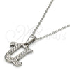 Stainless Steel Pendant Necklace, Initials and Rolo Design, with White Crystal, Polished, Steel Finish, 04.238.0027.18 (01 MM Thickness, 18 Inches Length)