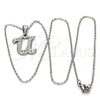 Stainless Steel Pendant Necklace, Initials and Rolo Design, with White Crystal, Polished, Steel Finish, 04.238.0027.18 (01 MM Thickness, 18 Inches Length)