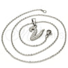 Stainless Steel Pendant Necklace, Initials and Rolo Design, with White Crystal, Polished, Steel Finish, 04.238.0028.18 (01 MM Thickness, 18 Inches Length)