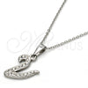 Stainless Steel Pendant Necklace, Initials and Rolo Design, with White Crystal, Polished, Steel Finish, 04.238.0028.18 (01 MM Thickness, 18 Inches Length)