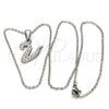 Stainless Steel Pendant Necklace, Initials and Rolo Design, with White Crystal, Polished, Steel Finish, 04.238.0028.18 (01 MM Thickness, 18 Inches Length)