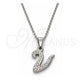 Stainless Steel Pendant Necklace, Initials and Rolo Design, with White Crystal, Polished, Steel Finish, 04.238.0028.18 (01 MM Thickness, 18 Inches Length)