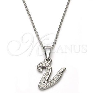 Stainless Steel Necklace — Pendant Necklace Initials and Rolo Design with White — main product view — SKU 108120 | Acero Inoxidable collar — Pendant Necklace Initials and Rolo diseño with blanco — SKU 108120