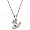 Stainless Steel Pendant Necklace, Initials and Rolo Design, with White Crystal, Polished, Steel Finish, 04.238.0028.18 (01 MM Thickness, 18 Inches Length)