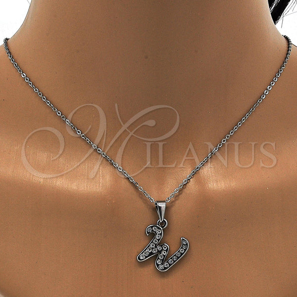 Stainless Steel Necklace — Pendant Necklace Initials and Rolo Design with White — alternate product view — SKU 108121 | Acero Inoxidable collar — Pendant Necklace Initials and Rolo diseño with blanco — SKU 108121