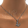 Stainless Steel Pendant Necklace, Initials and Rolo Design, with White Crystal, Polished, Steel Finish, 04.238.0029.18 (01 MM Thickness, 18 Inches Length)