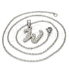 Stainless Steel Pendant Necklace, Initials and Rolo Design, with White Crystal, Polished, Steel Finish, 04.238.0029.18 (01 MM Thickness, 18 Inches Length)