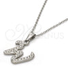Stainless Steel Pendant Necklace, Initials and Rolo Design, with White Crystal, Polished, Steel Finish, 04.238.0029.18 (01 MM Thickness, 18 Inches Length)