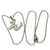 Stainless Steel Pendant Necklace, Initials and Rolo Design, with White Crystal, Polished, Steel Finish, 04.238.0029.18 (01 MM Thickness, 18 Inches Length)