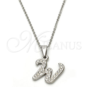 Stainless Steel Necklace — Pendant Necklace Initials and Rolo Design with White — main product view — SKU 108121 | Acero Inoxidable collar — Pendant Necklace Initials and Rolo diseño with blanco — SKU 108121