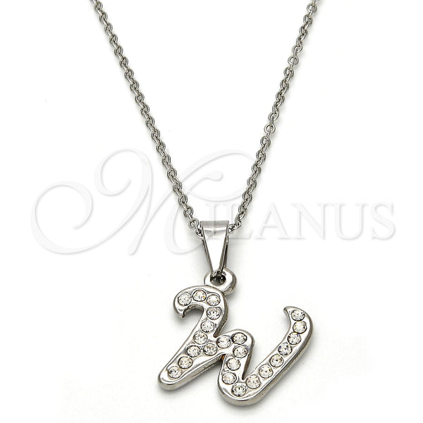 Stainless Steel Necklace — Pendant Necklace Initials and Rolo Design with White — main product view — SKU 108121 | Acero Inoxidable collar — Pendant Necklace Initials and Rolo diseño with blanco — SKU 108121