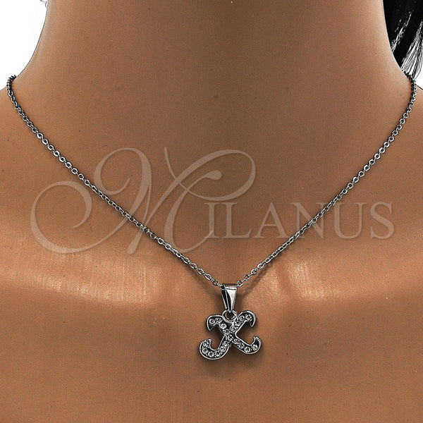 Stainless Steel Necklace — Pendant Necklace Initials and Rolo Design with White — alternate product view — SKU 108122 | Acero Inoxidable collar — Pendant Necklace Initials and Rolo diseño with blanco — SKU 108122