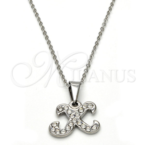 Stainless Steel Necklace — Pendant Necklace Initials and Rolo Design with White — main product view — SKU 108122 | Acero Inoxidable collar — Pendant Necklace Initials and Rolo diseño with blanco — SKU 108122