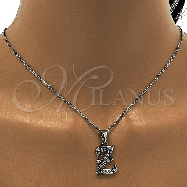 Stainless Steel Necklace — Pendant Necklace Initials and Rolo Design with White — alternate product view — SKU 108123 | Acero Inoxidable collar — Pendant Necklace Initials and Rolo diseño with blanco — SKU 108123