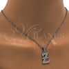Stainless Steel Pendant Necklace, Initials and Rolo Design, with White Crystal, Polished, Steel Finish, 04.238.0031.18 (01 MM Thickness, 18 Inches Length)