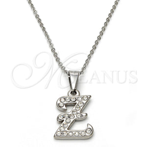 Stainless Steel Necklace — Pendant Necklace Initials and Rolo Design with White — main product view — SKU 108123 | Acero Inoxidable collar — Pendant Necklace Initials and Rolo diseño with blanco — SKU 108123