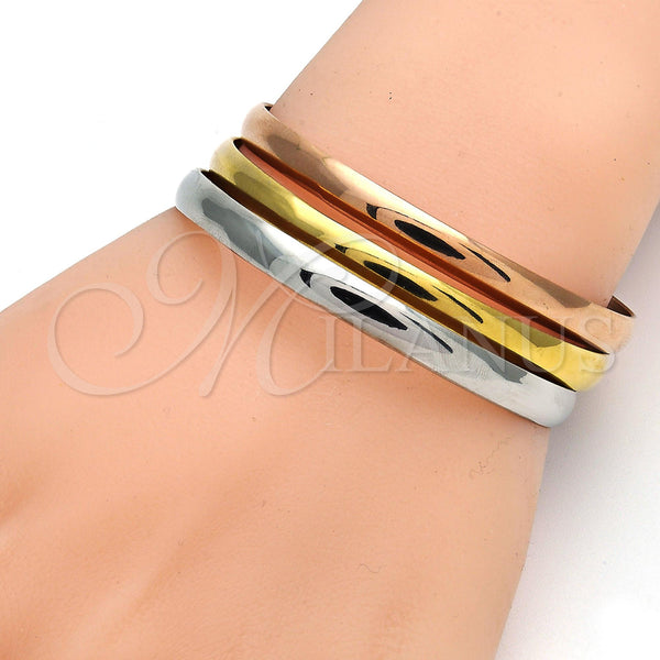 Stainless Steel Jewelry — Trio Bangle Polished Tricolor 07. 05 MM Thickness — alternate product view — SKU 108124 | Acero Inoxidable joyería — Trio Bangle pulido Tricolor 07. 05 MM Thickness — SKU 108124