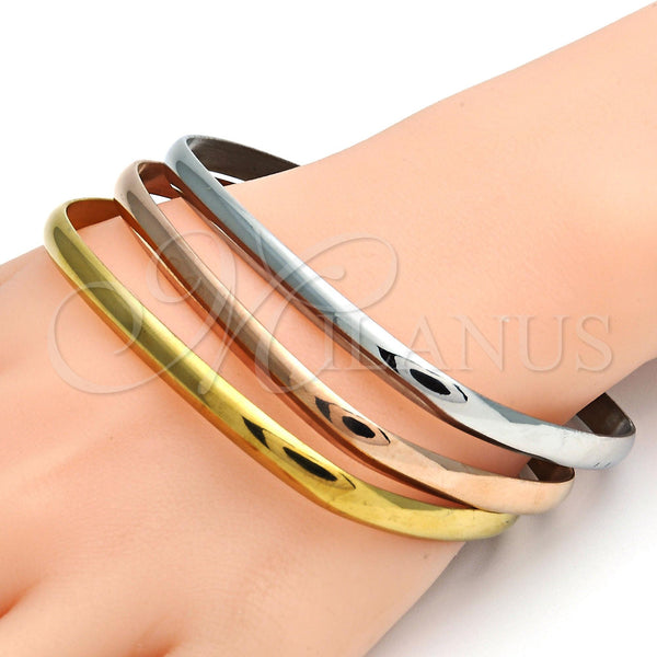 Stainless Steel Jewelry — Trio Bangle Polished Tricolor 07. 05 MM Thickness — alternate product view — SKU 108131 | Acero Inoxidable joyería — Trio Bangle pulido Tricolor 07. 05 MM Thickness — SKU 108131