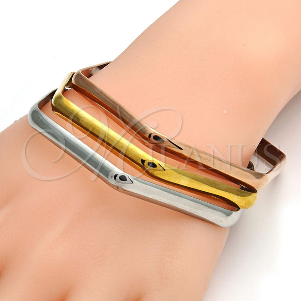 Stainless Steel Jewelry — Trio Bangle Polished Tricolor 07. 05 MM Thickness — alternate product view — SKU 108132 | Acero Inoxidable joyería — Trio Bangle pulido Tricolor 07. 05 MM Thickness — SKU 108132