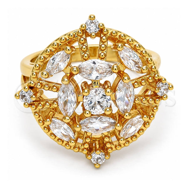 Oro Laminado Multi Stone Ring, Gold Filled Style with White Cubic Zirconia, Polished, Golden Finish, 01.210.0028.1.09 (Size 9)