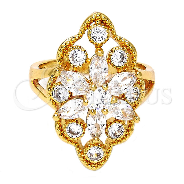 Gold Filled Ring — Multi Stone Ring Flower Design with White Cubic — main product view — SKU 108158 | Oro Laminado anillo — Multi Stone Ring flor diseño with blanco Cubic — SKU 108158