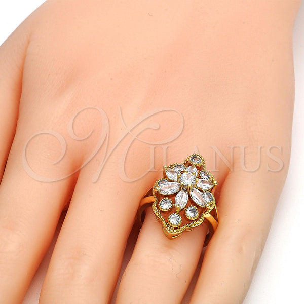 Gold Filled Ring — Multi Stone Ring Flower Design with White Cubic — alternate product view — SKU 108159 | Oro Laminado anillo — Multi Stone Ring flor diseño with blanco Cubic — SKU 108159