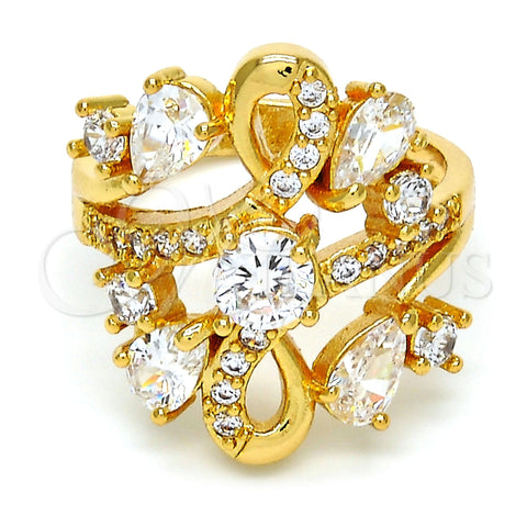 Oro Laminado Multi Stone Ring, Gold Filled Style Teardrop Design, with White Cubic Zirconia, Polished, Golden Finish, 01.210.0043.07 (Size 7)