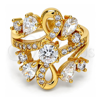 Oro Laminado Multi Stone Ring, Gold Filled Style Teardrop Design, with White Cubic Zirconia, Polished, Golden Finish, 01.210.0043.09 (Size 9)