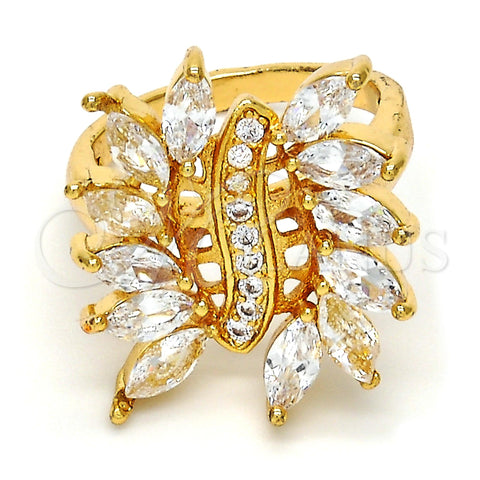 Oro Laminado Multi Stone Ring, Gold Filled Style with White Cubic Zirconia, Polished, Golden Finish, 01.210.0044.07 (Size 7)