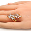 Oro Laminado Multi Stone Ring, Gold Filled Style Leaf Design, with White Cubic Zirconia, Polished, Golden Finish, 01.210.0031.08 (Size 8)