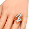 Oro Laminado Multi Stone Ring, Gold Filled Style Leaf Design, with White Cubic Zirconia, Polished, Golden Finish, 01.210.0031.08 (Size 8)