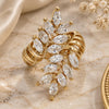 Oro Laminado Multi Stone Ring, Gold Filled Style Leaf Design, with White Cubic Zirconia, Polished, Golden Finish, 01.210.0031.08 (Size 8)