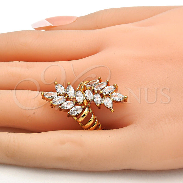 Gold Filled Ring — Multi Stone Ring Leaf Design with White Cubic — alternate product view — SKU 108177 | Oro Laminado anillo — Multi Stone Ring Leaf diseño with blanco Cubic — SKU 108177