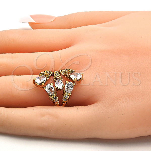 Gold Filled Ring — Multi Stone Ring Teardrop Design with White Cubic — alternate product view — SKU 108189 | Oro Laminado anillo — Multi Stone Ring Teardrop diseño with blanco Cubic — SKU 108189