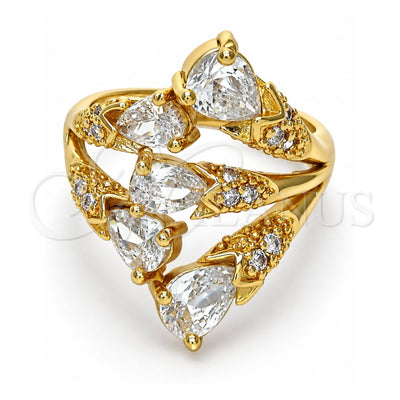 Oro Laminado Multi Stone Ring, Gold Filled Style Teardrop Design, with White Cubic Zirconia, Polished, Golden Finish, 01.210.0006.09 (Size 9)