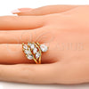 Oro Laminado Multi Stone Ring, Gold Filled Style Leaf and Teardrop Design, with White Cubic Zirconia, Polished, Golden Finish, 01.210.0003.08 (Size 8)